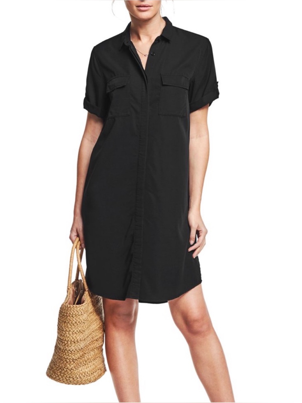 Ellos Linen-Blend Button-Front Collared Shirt Dress Womens Size 18